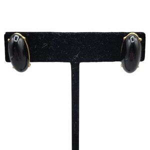 Monet Black Oval Post Earrings Gold Tone Textured Backing